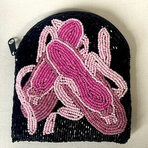 C. Marie Beaded Black and Pink Ballet Slippers Coin Purse